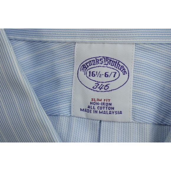Brooks Brothers Shirt Mens 16.5 - 36/ 37 Stripped Slim Fit Non Iron 100% Cotton - Picture 4 of 6